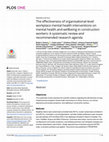 Research paper thumbnail of The effectiveness of organisational-level workplace mental health interventions on mental health and wellbeing in construction workers: A systematic review and recommended research agenda