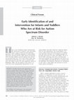 Research paper thumbnail of Early Identification of and Intervention for Infants and Toddlers Who Are at Risk for Autism Spectrum Disorder