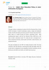 Research paper thumbnail of India's New Education Policy in 2020: Antinomies of progress