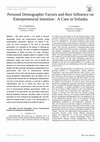 Research paper thumbnail of Personal Demographic Factors and their Influence on Entrepreneurial Intention : A Case in Srilanka