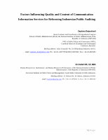 Research paper thumbnail of Factors Influencing Quality and Content of Communication Information Services for Reforming Indonesian Public Auditing
