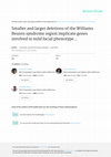 Research paper thumbnail of Smaller and larger deletions of the Williams Beuren syndrome region implicate genes involved in mild facial phenotype, epilepsy and autistic traits