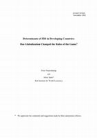 Research paper thumbnail of Determinants of FDI in developing countries: has globalization changed the rules of the game?