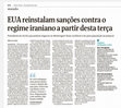 Research paper thumbnail of »EUA reinstalam sanções contra o regimo iraniano a partir desta terça« [USA reinstates sanctions against Iranian regime as of Tuesday] [Folha de S.Paulo (Brazil)]