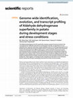 Research paper thumbnail of Genome-wide identification, evolution, and transcript profiling of Aldehyde dehydrogenase superfamily in potato during development stages and stress conditions