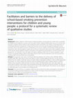 Research paper thumbnail of Facilitators and barriers to the delivery of school-based smoking prevention interventions for children and young people: a protocol for a systematic review of qualitative studies