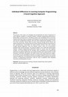 Research paper thumbnail of Individual Differences in Learning Computer Programming: A Social Cognitive Approach