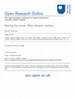 Research paper thumbnail of Setting the scene: Why research matters