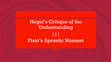 Research paper thumbnail of Hegel's Critique of the Understanding, Plato's Aporetic Moment